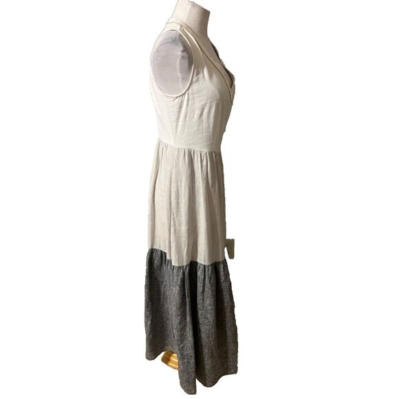 JOIE Maxi Dress XS Extra Small Linen Gray White Pockets Beads Washable Flowy - Picture 5 of 11
